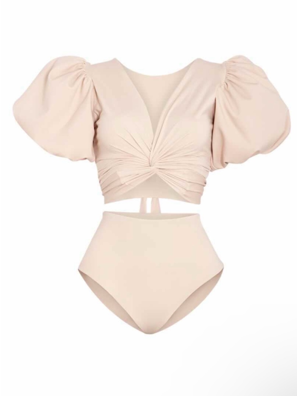 Maygel Coronel Gallega Puff
Sleeves Swimsuit Bikini Top In
Ivory OS